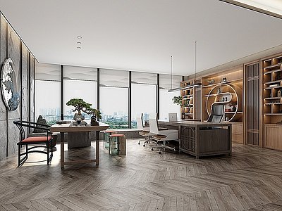 新中式办公室模型3d模型