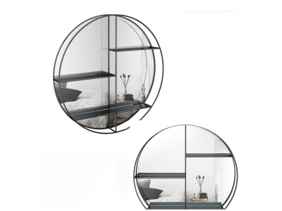 3d现代墙隔式圆镜子模型