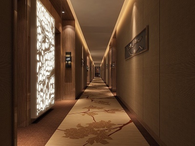 3d新中式酒店走道模型