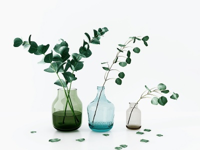 3d现代玻璃花瓶花艺组合模型