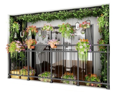3d现代阳台植物模型