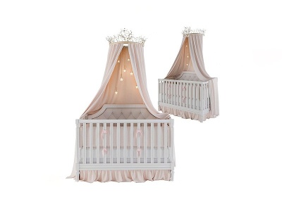 现代温馨王冠粉色女婴儿床模型3d模型