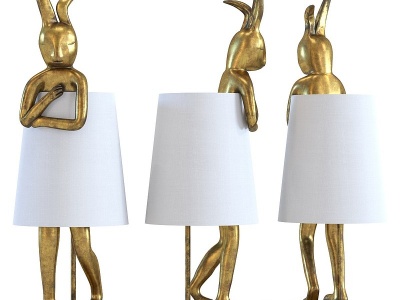 3d现代桌面动物金色兔子台灯模型