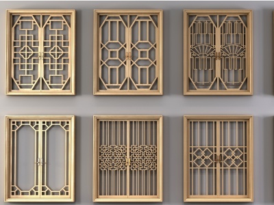 中式雕花构件窗户组合模型3d模型
