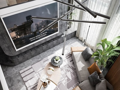 3d现代公寓复式客餐厅卧室模型