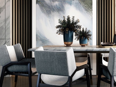 3d现代简约餐厅桌椅组合模型