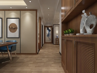 3d新中式家装客餐厅模型