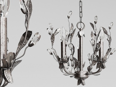 3d法式金属花型烛台吊灯模型