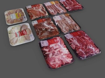 现代超市肉类食物组合模型3d模型
