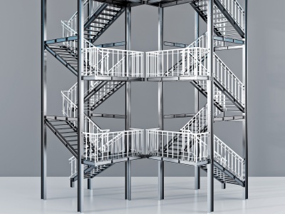 3d现代金属钢架楼梯模型