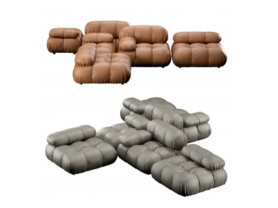 3d现代皮革拼组多人沙发模型
