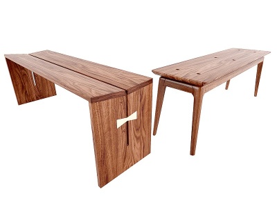 3d现代长条实木凳模型