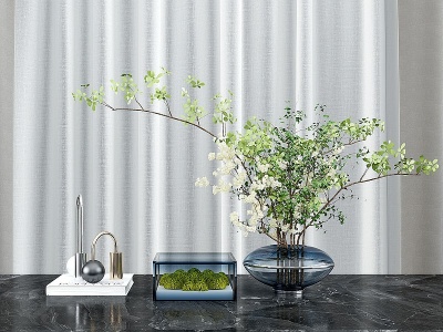 3d现代玻璃花瓶植物摆件模型