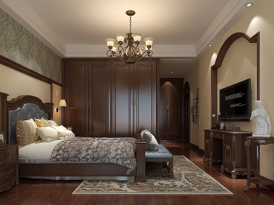 3d古典美式卧室模型
