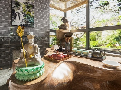 3d新中式阳台茶室模型