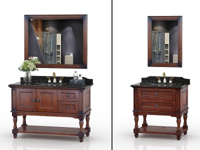 3d美式实木浴室柜镜组合模型