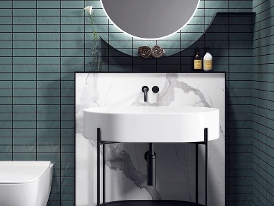 3d北欧台盆浴室柜组合模型