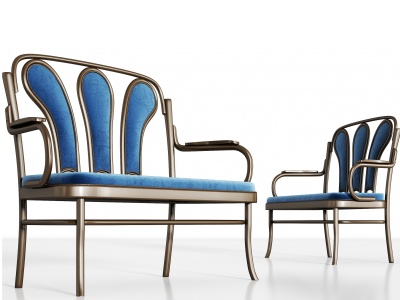 3d现代休闲金属绒布双人沙发模型