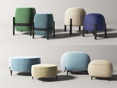 3d现代沙发凳组合模型