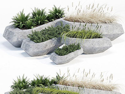 现代户外花池花槽绿植盆栽模型