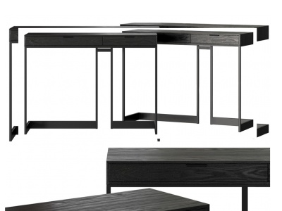3d现代黑木边柜边桌模型