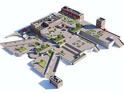 3d现代城市广场鸟瞰模型