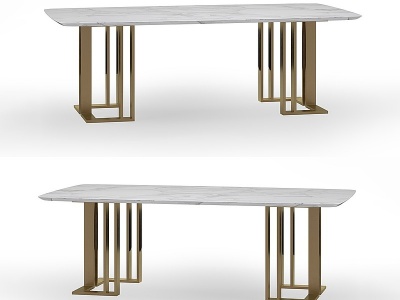 3d现代金属桌脚大理石方桌模型