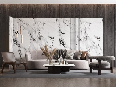 3d现代大理石背景沙发茶几模型