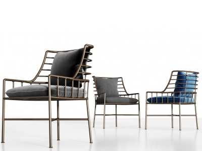 3d现代金属轻奢绒布单椅组合模型