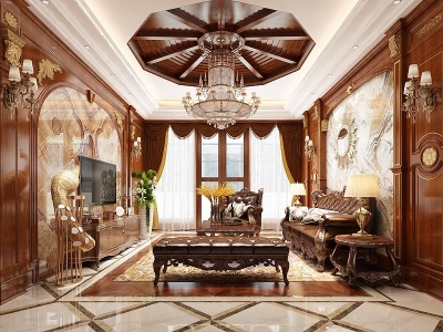 美式客厅沙发组合模型3d模型