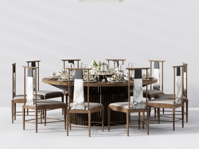 新中式宴会餐桌椅模型3d模型