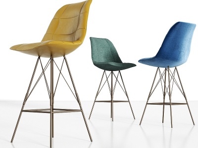 3d现代金属皮革绒布吧椅组合模型
