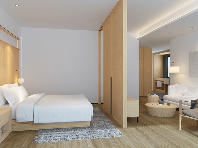 3d现代简约酒店大床房模型