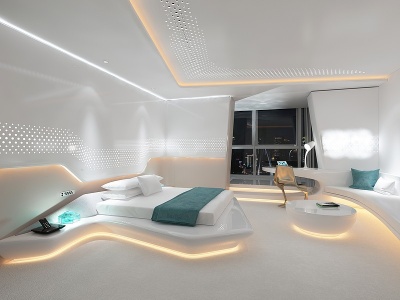 3d现代科技酒店卧室空间模型