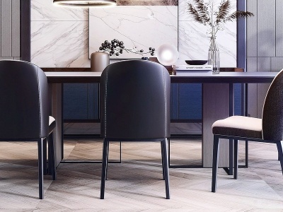 3d现代奢华餐桌椅模型
