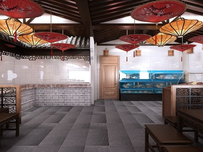 3d中式餐厅饭店模型