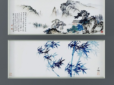 3d中式风景字画模型