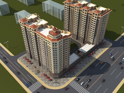 欧式商业住宅鸟瞰模型3d模型