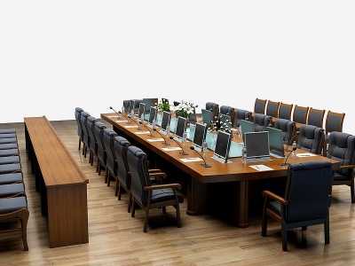 中式会议室桌椅组合模型