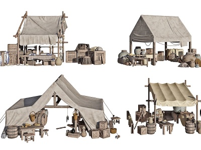 3d北欧中世纪集市摊位模型