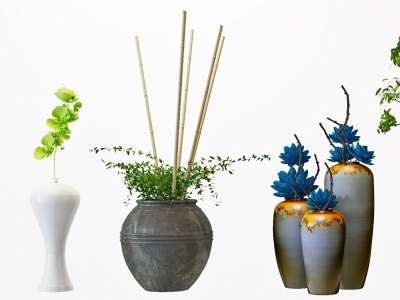 3d新中式花艺花瓶组合模型