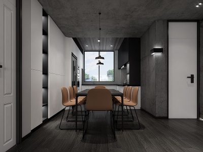 現代極簡輕奢黑白灰客餐廳模型3d模型
