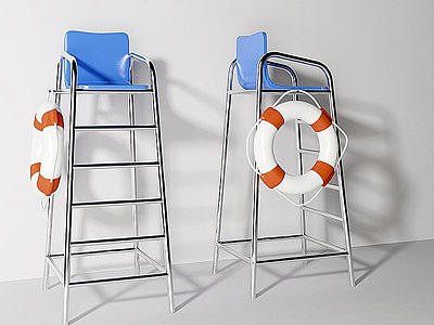 3d现代游泳馆救生椅救生圈模型
