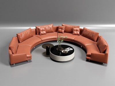 3d现代皮革弧形沙发模型