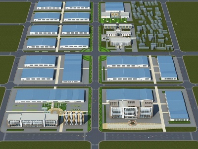 3d现代厂区办公楼工业园区模型