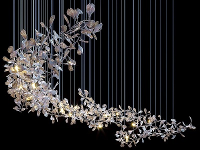 3d现代大型花枝树叶艺术吊灯模型