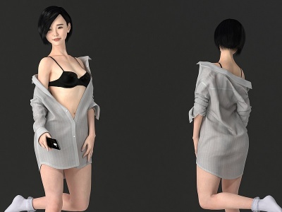 现代衬衣美女3d模型