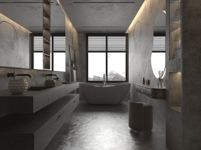 现代侘寂浴室卫生间模型3d模型