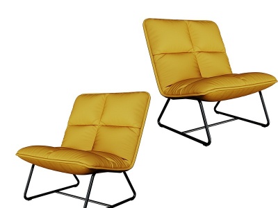 3d现代休闲布艺半躺椅黄色模型