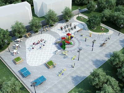小区现代广场公园模型